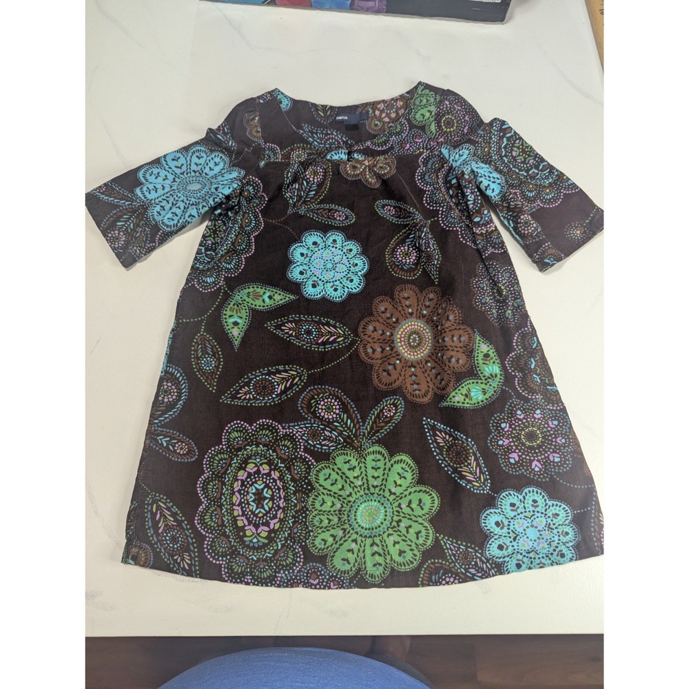 Gap Kids Girls Brown Corduroy Floral Paisley Dress Long Sleeve S 6-7 Fall 09